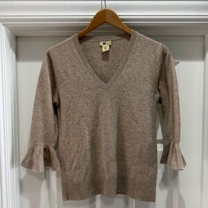 Oats 100% Cashmere lightweight 3/4 Ruffle Sleeve V Neck Sweater Women’s Sz M